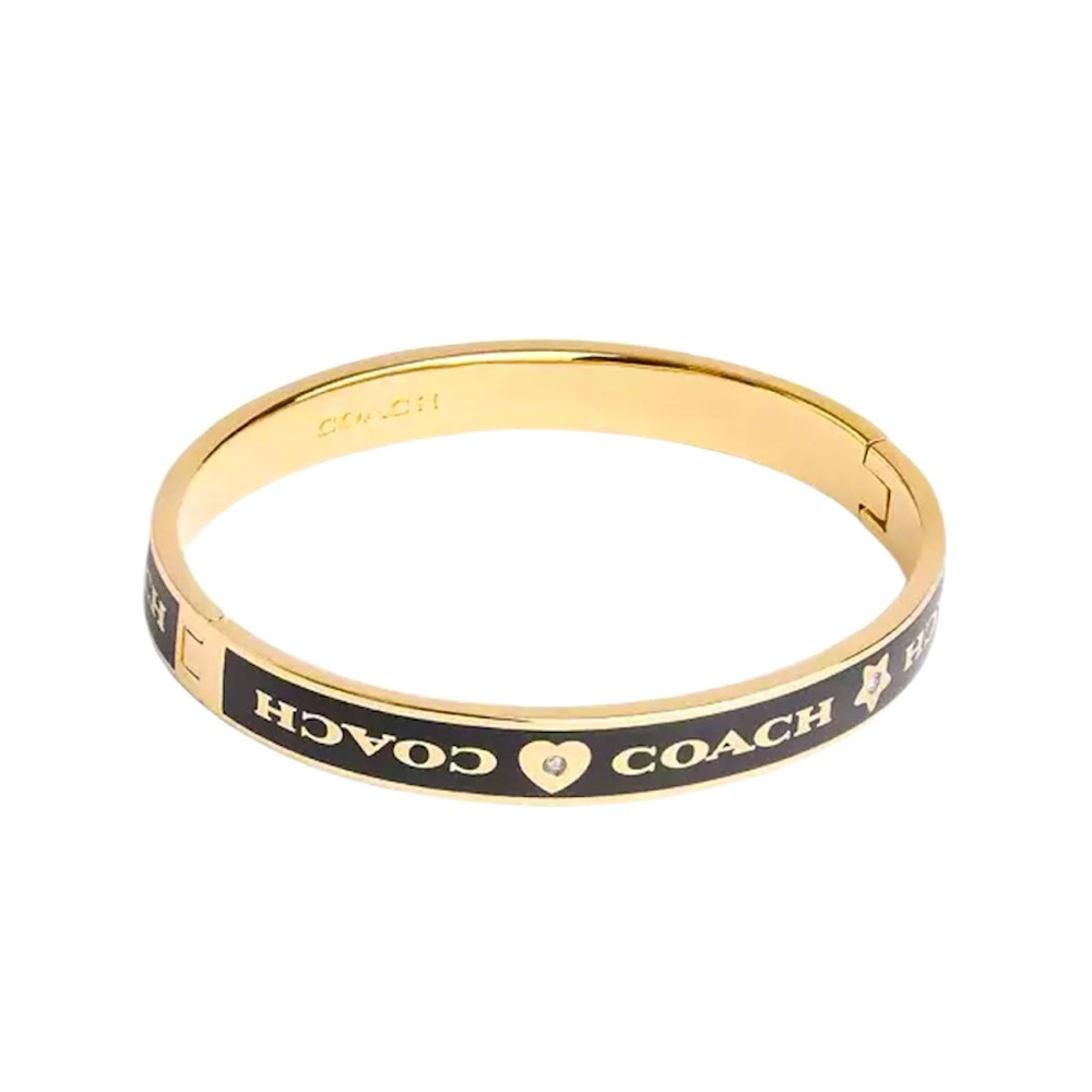 🖤 Coach • One Size • Black & Gold Signature Heart Bangle 💛